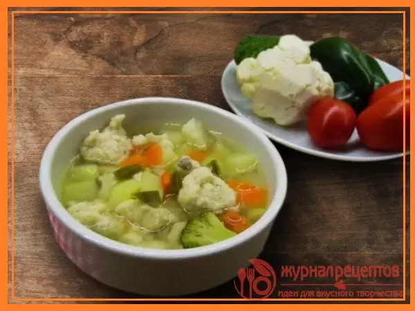 Фото с (Овощной суп с клецками из рыбы - простой рецепт вкусного обеда)